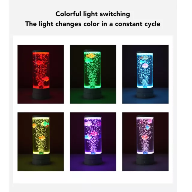 (Black)Bubble Fish Desktop Lamp Colorful LED Light Aquarium Mood Light