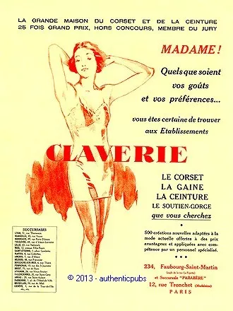 Publicite Claverie Corset Gaine Ceinture Soutien Gorge Pin Up De 1933 French Ad