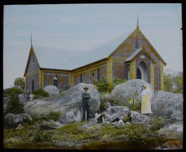 ANTIQUE Magic Lantern Slide MORGENSTER CHURCH EXTERIOR C1910 PHOTO AFRICA