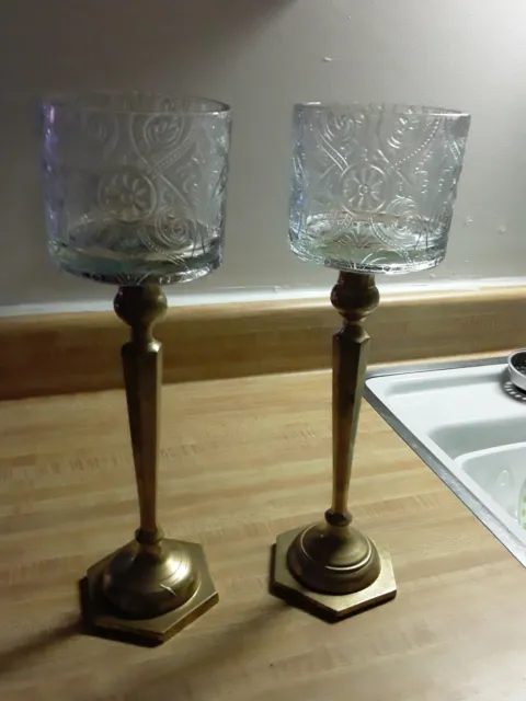 2 Unique Heavy Vintage Brass or Metal Candle Holders very rare! Beautiful!
