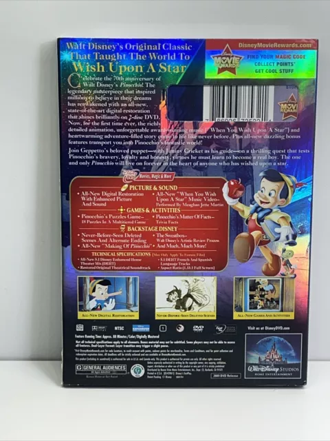Pinocchio (DVD, 2009, 2-Disc Set, 70th Anniversary Platinum Edition) New Sealed 2