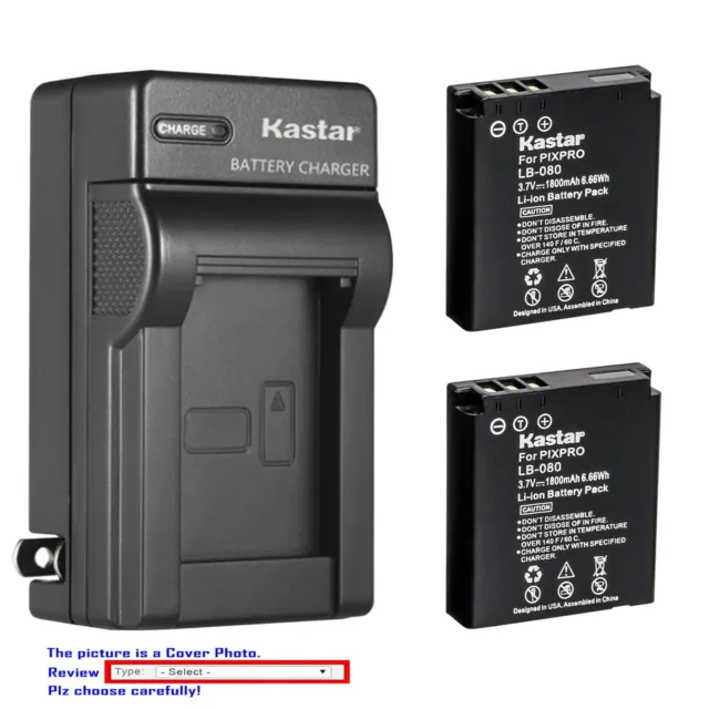 Kastar Battery AC Wall Charger for Kodak LB-080 LB080 & Kodak PIXPRO ORBIT360 4K