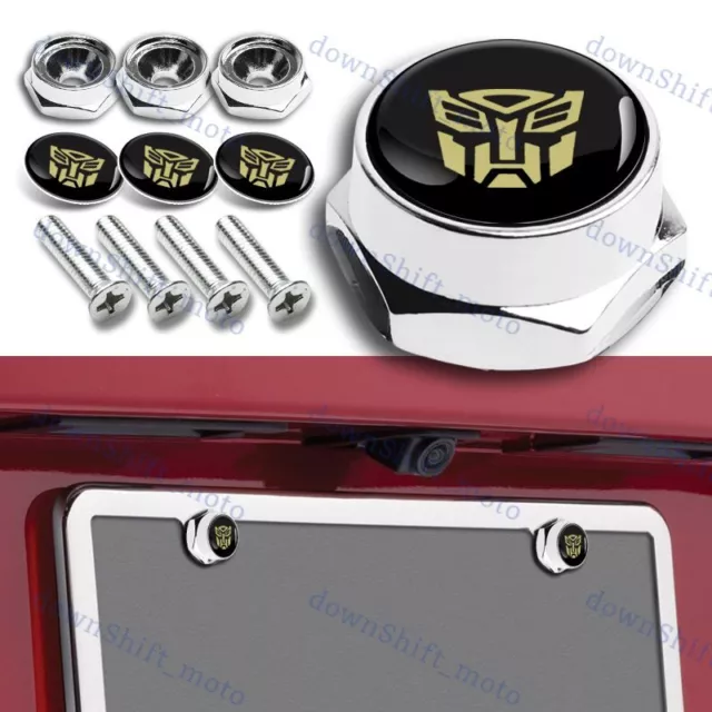 Transformers AUTOBOTS metal car license plate frame screw bolt cap cover Chrome