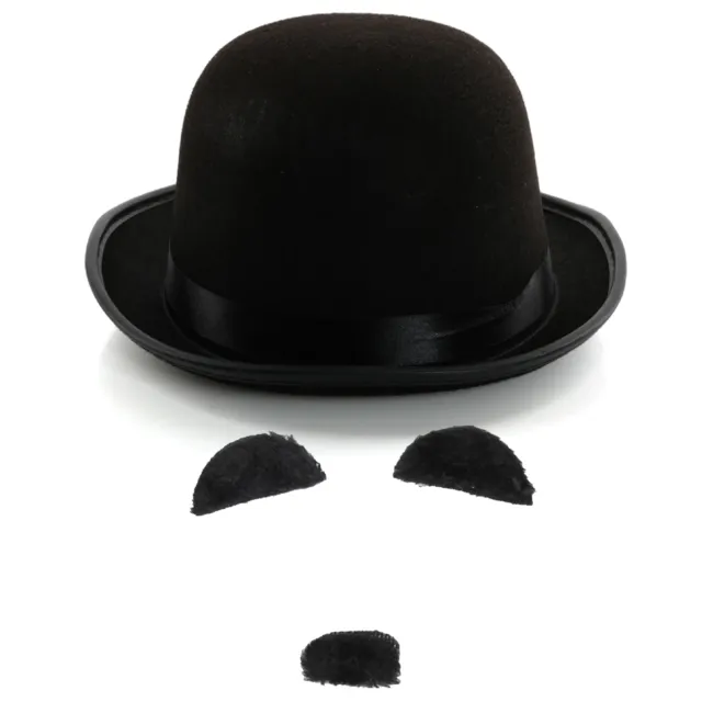 Silent Movie Comic Character Costume Set Bowler Hat Moustache 1920'S