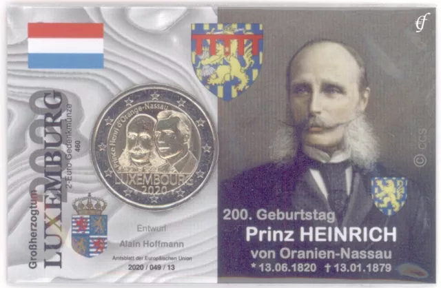 2 Euro Münze Coincard / Infokarte Luxemburg 2020 Prinz Henri Oranienburg-Nassau