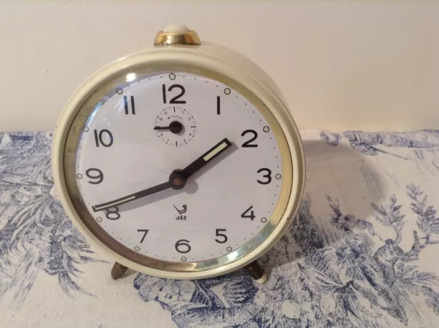 VINTAGE FRENCH ALARM CLOCK by JAZ - Cream Case Working (2140)