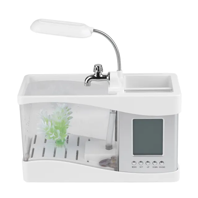 HG (White)Multifunctional USB Rechargeable Mini Fish Tank Aquarium W/Clock