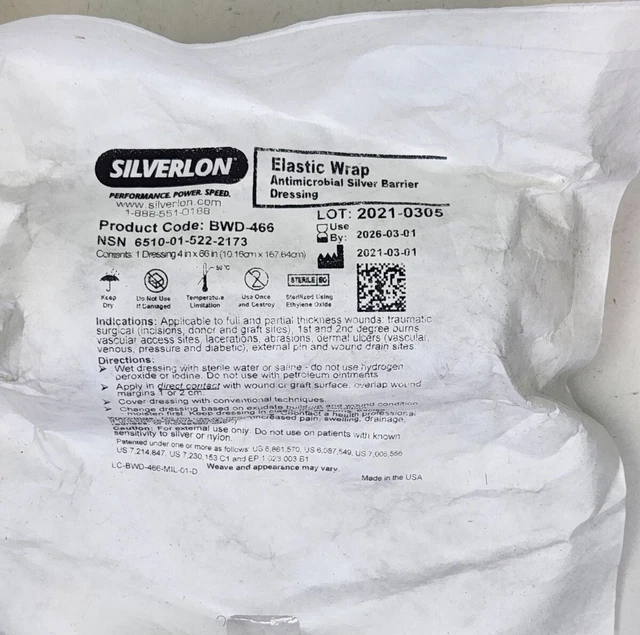 *1-Pack* Silverlon Elastic Burn Wrap With Antimicrobial Silver 4" x 66" BWD-466