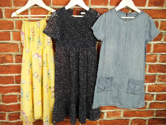 Girls Bundle Aged 5-6 Years Next H&M Butterfly Floral Denim Party Dresses 116Cm