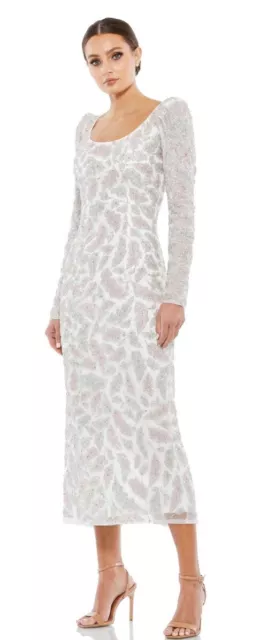 Mac Duggal Foliage Gown Dress Size 16 Beaded White Pink Silver $538