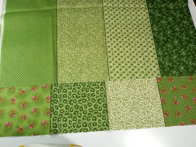Lot of 2 Pieces Coor Fabric-Each Piece  1 Yd x 44"-Green Prints-100% Cotton-NEW