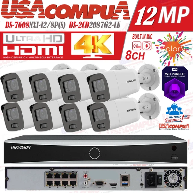 Nvr Color Box HIKVISION 4K 12MP 8CH NVR ColorVu MIC Bullet Security Camera System ...