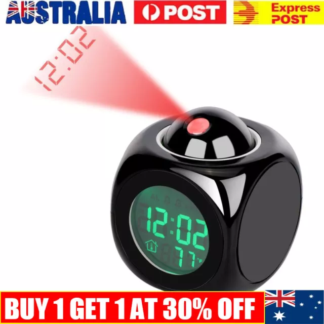 LED Projection Alarm Clock Digital LCD Display Voice-Talking Weather Snooze USB