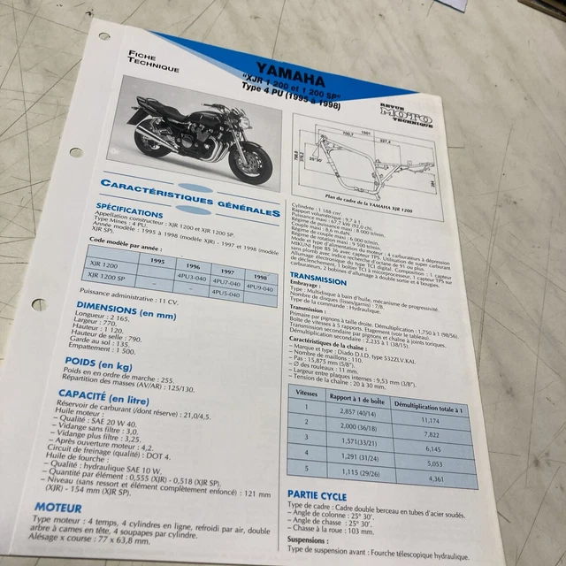 Yamaha XJR1200 XJR1200Sp 4PU 1995 Per 1998 1200 XJR Sp Scheda Tecnica Moto Prop