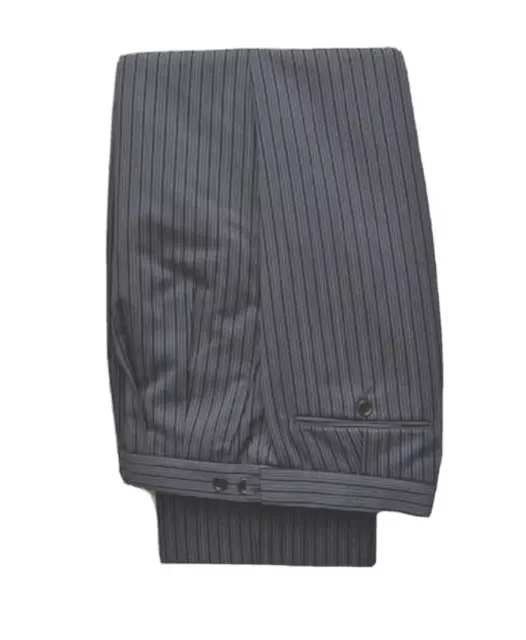 Boy's Men's Ascot Trouser Wedding Black Grey Stripe Side Adjuster Ex Hire 30-50"