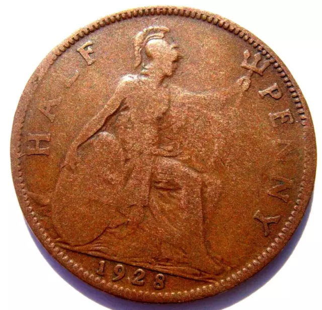 1928 King George V Britannia Half Penny in Worn grade