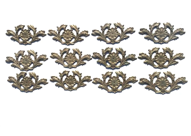 Vintage Brass Ormolu Hardware Lot of 12 pieces Salvaged Parts Backplates Crafts 2