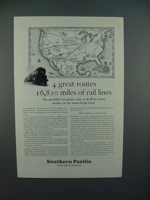 1928 Southern Pacific Lines Railroad Ad - Great Routes