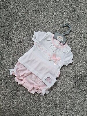 Baby Ragazze spagnolo Top Pantaloncini Vestito Bianco Rosa Fiocchi Fronzoli nastri neonato