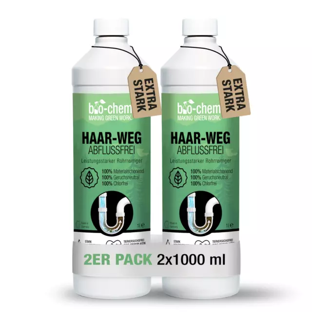 bio-chem Haar-weg Abflussfrei - Flüssiger Abflussreiniger Rohrreiniger 2x 1000ml