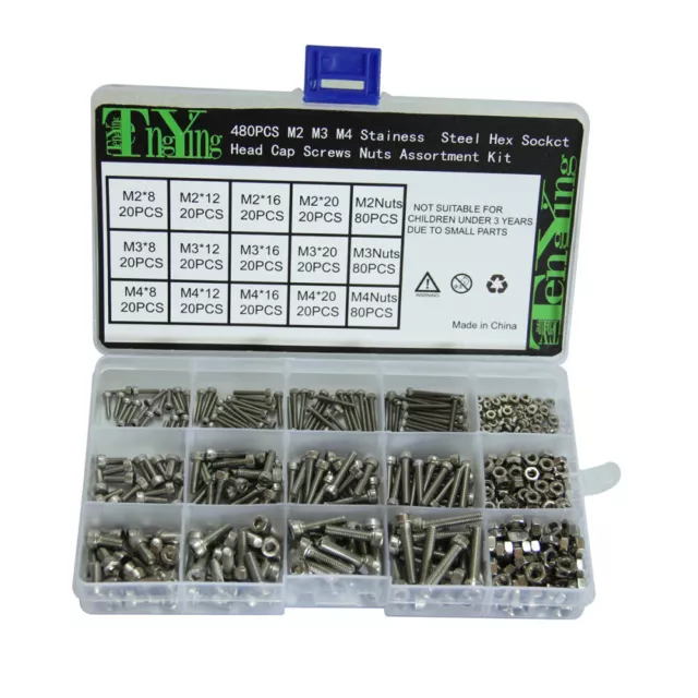 480 Pcs Metric System Assorted Cross Head Cap Grub Screw Socket Screws