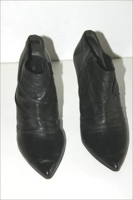 MINELLI Bottines Boots Cuir Plissé Noir Doublées Cuir Talons Fins T 39 TTBE 3