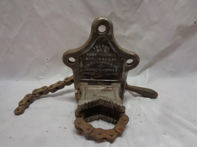 Vintage Vulcan No. 2 Bench Mount Chain Type Pipe Vise Made by J M Willaims & Co.