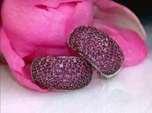 2.00 Ct Round Cut Lab Created Pink Ruby Huggie Hoop Earrings 14k White Gold Over