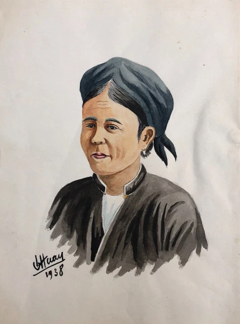 Acuarela vietnamita antigua, Firma para identificar, Artes asiáticas, XX