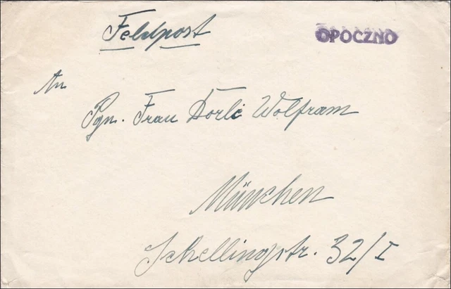 Feldpost II. Weltkrieg:Opoczno  Nr. 32 076 Leitpunkt Breslau/Lodsch nach München