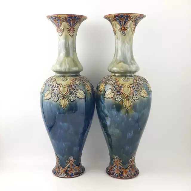 Royal Doulton - Pair Of Large Stoneware Lambeth Vases 3319 (rare) - RD 3245