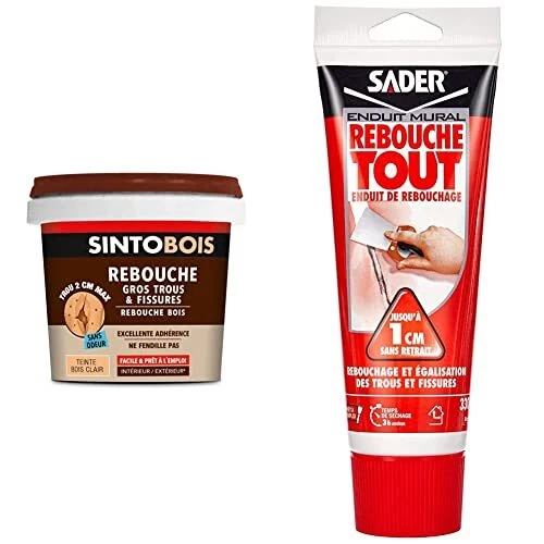 SINTO Enduit poudre rebouche gros trous 1kg - Idéal pour reboucher les trous sur du bois