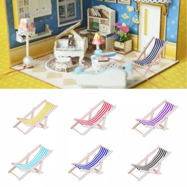 Miniature Furniture Folding Stripe Deck Sunbathing Toy Dollhouse Beach Chair