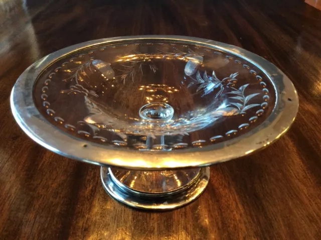 Signed HAWKES ABP Cut Crystal & Sterling Silver Compote Footed Bowl