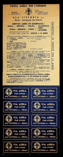 Littorio Airport Rome Flight Sheet 1935 With Airmail Label Stamps