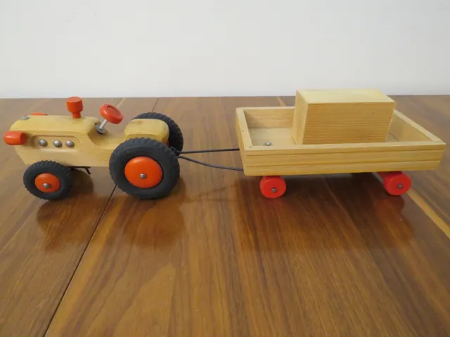 Holz Traktor mit Anhänger Holzspielzeug Holz Trecker Spielzeug