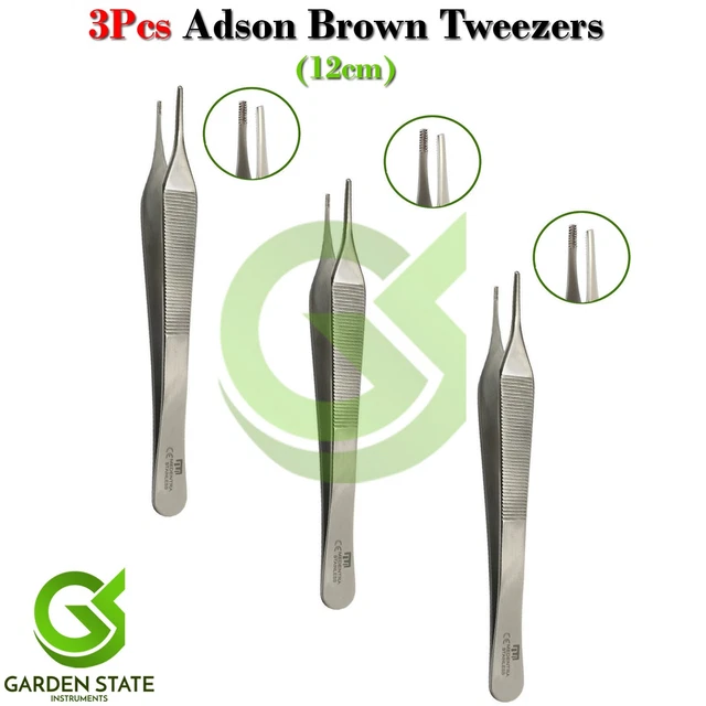 3Pcs Brown Adson Tweezers Toothed Forceps Vascular Grasp Delicate Tissue Plier
