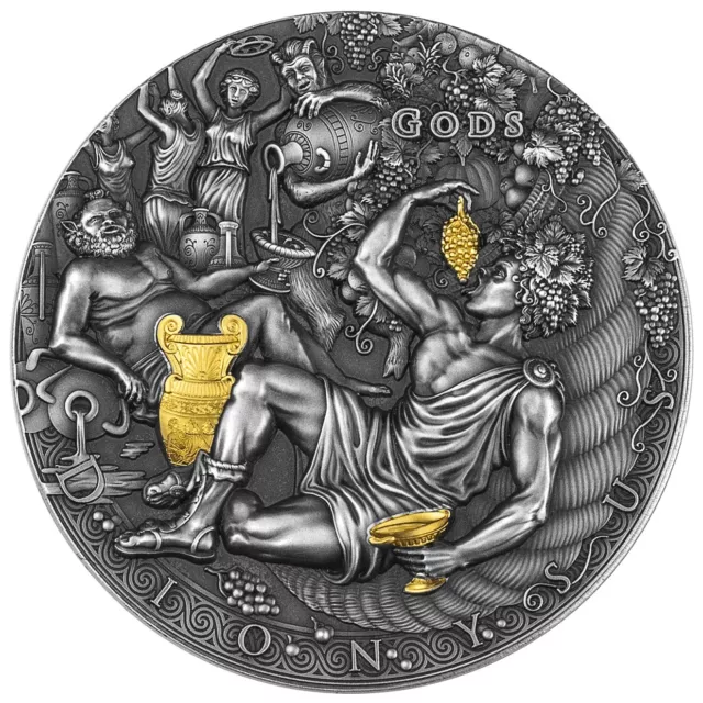 2022 2 Oz Silver $2 Niue Gods DIONYSUS Antique Finish Coin.