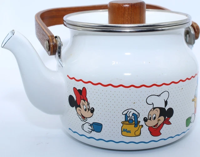 VINTAGE DISNEY MICKEY Minnie Mouse Donald Duck Pluto Tea Kettle Wooden