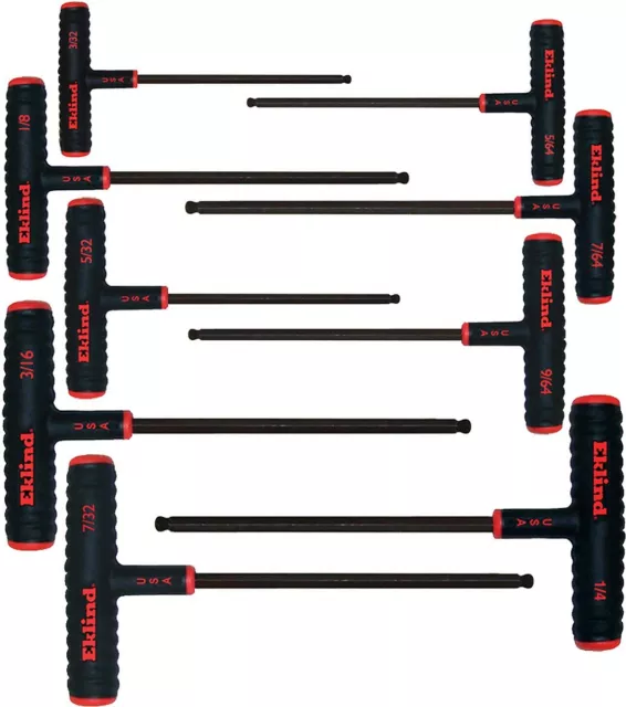 Eklind Tool 60809 Power-T Handle Ball-Hex Key Allen Wrench, 9 Pieces Set Multi