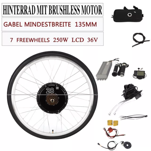 28" Elektro-Fahrrad Umbausatz E-bike Conversion 36V 250W Hinterrad Heckmotor LCD