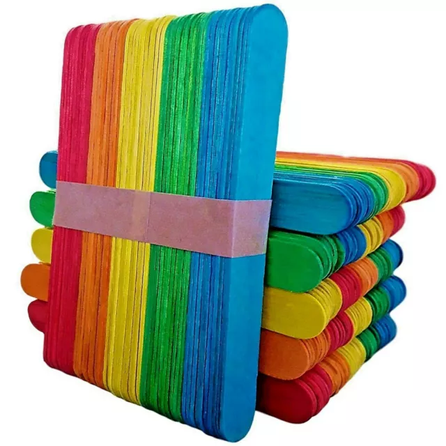 120 Large Jumbo Coloured Wooden Lollipop Lolly Sticks