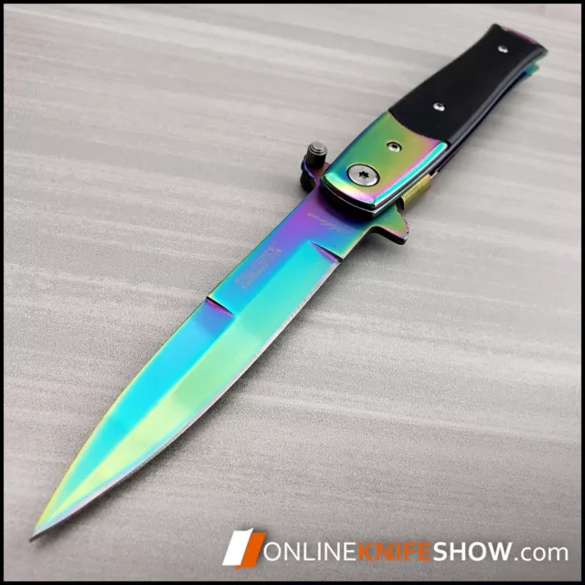 TAC-FORCE TACTICAL SPRING ASSISTED POCKET KNIFE Folding Stiletto Blade RAINBOW