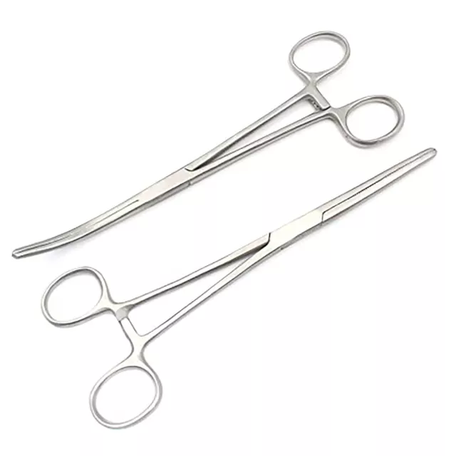 2Pc Set 8" Straight + Curved Hemostat Forceps Locking Clamps Surgical Instrument