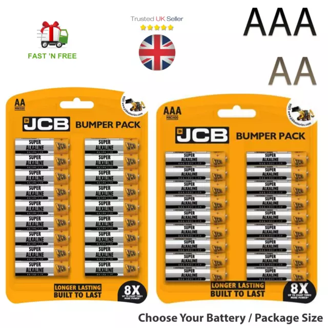 NEW JCB AA/AAA Super Alkaline Batteries 1.5v LR03 LR06 Longest Expiry Battery UK