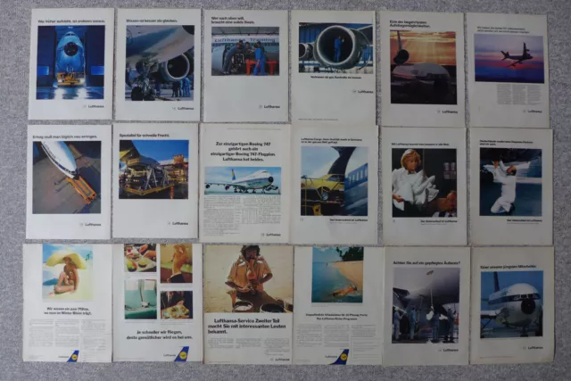 18 Seiten Original Werbungen LUFTHANSA Airline 70er/80er Jahre