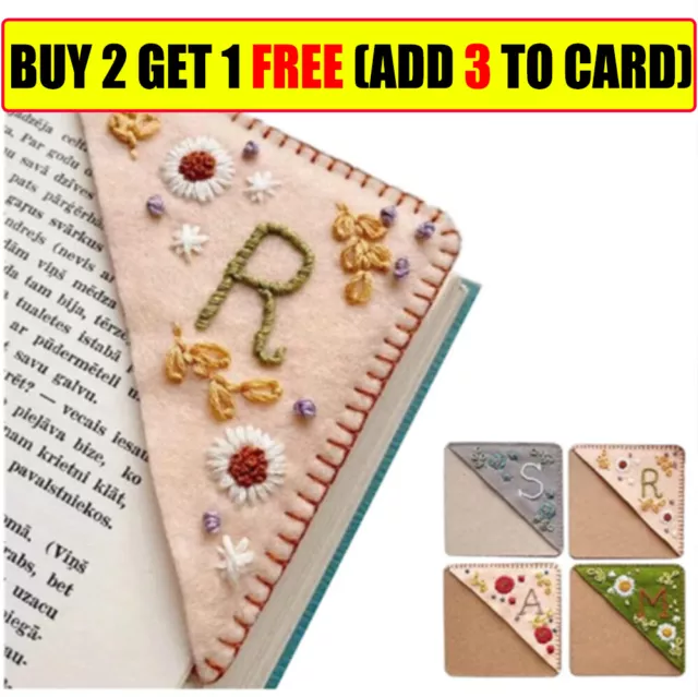 Personalized Hand Embroidered Corner Bookmark Hand Stitched Felt Letter Bookmark