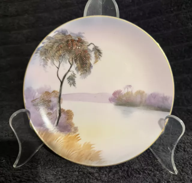 Noritake Hand Painted Water Scene Dessert Plate with Gold Trim Made in Japan