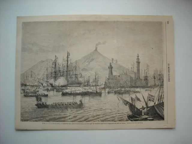 Gravure 1862. En Rade De Naples, S. M. Le Roi Victor-Emmanuel, Se Rend A Terre..