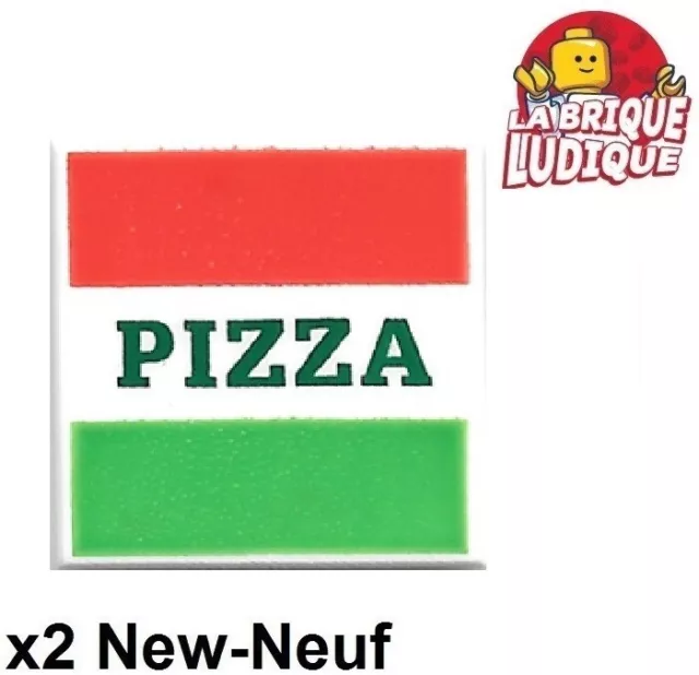 Lego 2x Tile decorated 2x2 boite Pizza Box vert rouge blanc 3068bpb1045 NEUF